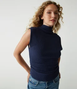 Campbell Mock Neck Crinkle Top