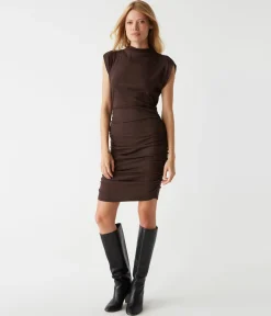 Gia Ribbed Power Shoulder Dress