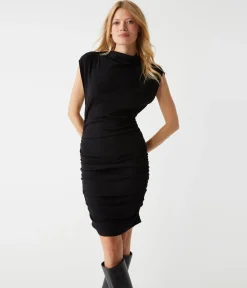 Gia Ribbed Power Shoulder Dress