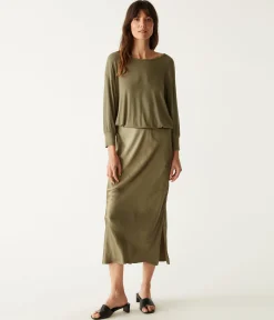 Nadia Mixed Fabric Satin Dress