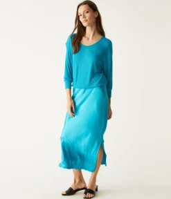 Nadia Mixed Fabric Satin Dress