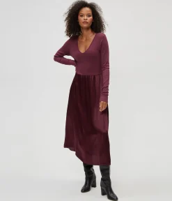 Sutton Mixed Fabric Satin Dress
