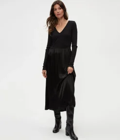 Sutton Mixed Fabric Satin Dress