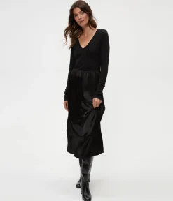 Sutton Mixed Fabric Satin Dress