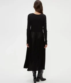 Sutton Mixed Fabric Satin Dress
